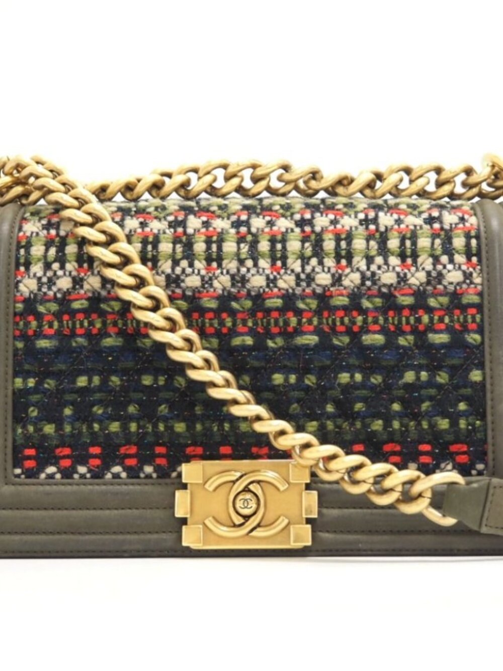 Chanel CC Logo Chain Shoulder Leather Bag Khaki Brands